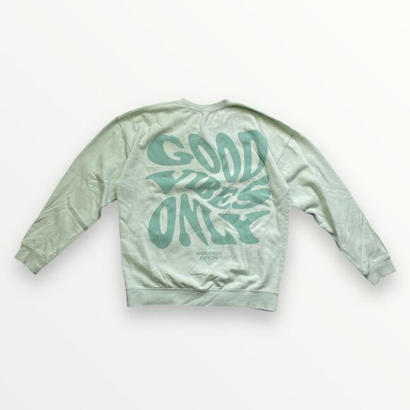 Boohoo Good Vibes Only Graphic Crewneck Sweater Women’s US 12 Green - Picture 1 of 4